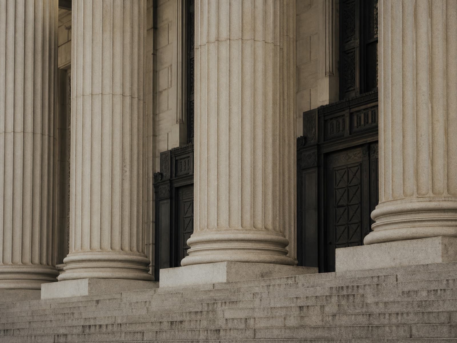 The limestone columns and steps of New York County Supreme Court at Foley Square